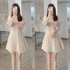 Puff-sleeve Bow Accent Floral Mini A-line Dress