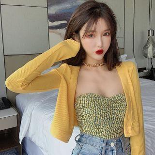 Floral Print Tube Top / Cropped Cardigan