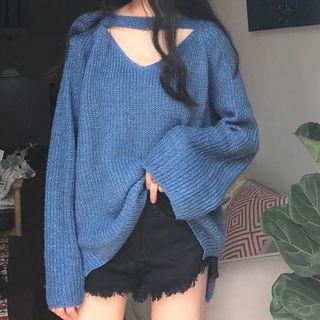 Bell-sleeve Cutout Sweater