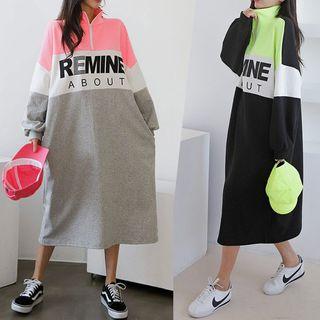 Letter Color-block Long Anorak Dress
