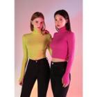 Turtleneck Fitted Cropped Neon Top