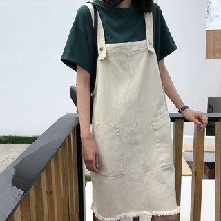 Frayed Hem Denim Jumper Dress As Shown In Figure - One Size