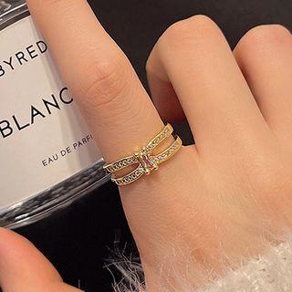 Knot Rhinestone Layered Open Ring J260 - Gold - One Size