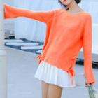 Bell-sleeve Lace-up Sweater Tangerine Red - One Size