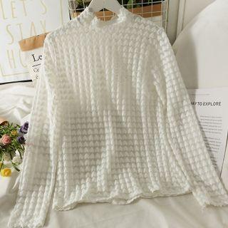 Heart-print Stand-collar Lace Top