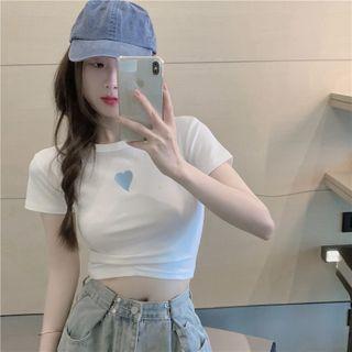 Heart Embroidered Cropped T-shirt