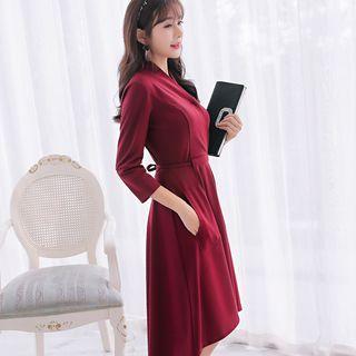 Plain Long Sleeve Dip Back Dress