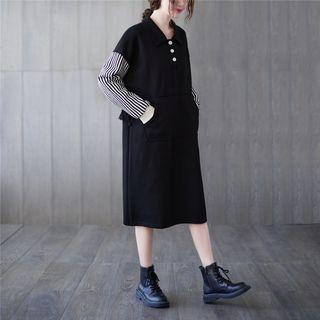 Mock Two-piece Drawstring Shirt Dress