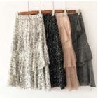 Asymmetric Ruffle Patterned Midi Skirt