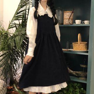Puff-sleeve Midi Shirtdress / Pinafore Dress