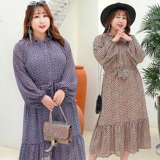 Long-sleeve Print Chiffon Loose-fit Dress