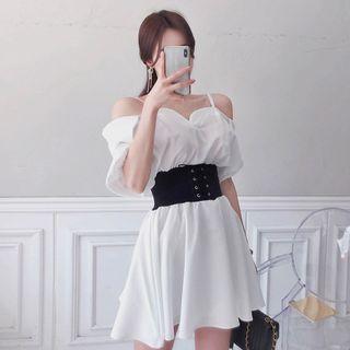 Off-shoulder Lace-up Waist Dress