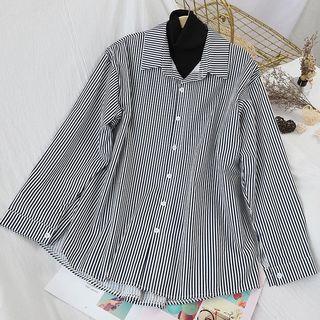 High-neck Mock Two-piece Striped Top