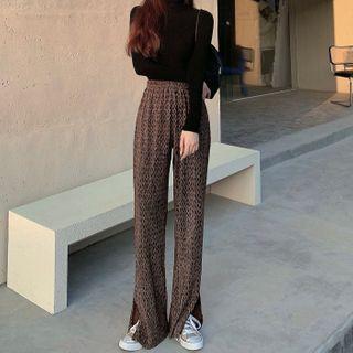 Print Slit Wide-leg Pants Pants - One Size