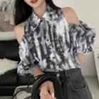 Cold Shoulder Tie-dye Shirt