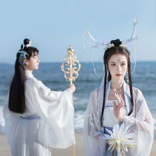 Maxi A-line Hanfu Skirt / Camisole Top + Long-sleeve Top