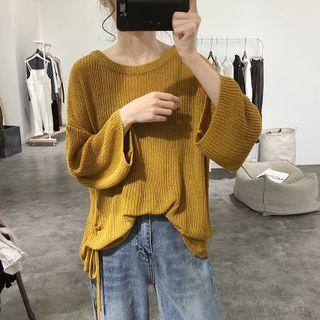 Long-sleeve Tie-hem Knit Top
