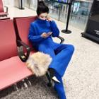 Set: Turtleneck Cable-knit Sweater + Wide-leg Pants