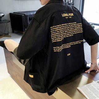 Plain Lettering Elbow-sleeve Shirt