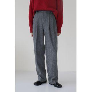 Pleated Herringbone Wide-leg Pants