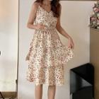 Spaghetti Strap Heart Pattern Tiered Dress