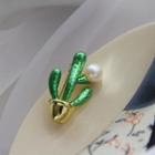 Cactus Freshwater Pearl Alloy Brooch Green & Gold - One Size