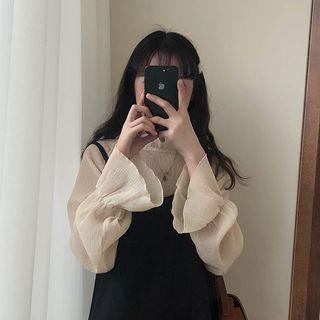 Long-sleeve Mock-neck Top / Spaghetti Strap Mini Dress As Shown In Figure - One Size