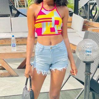 Halter-neck Geometric Print Cropped Camisole Top