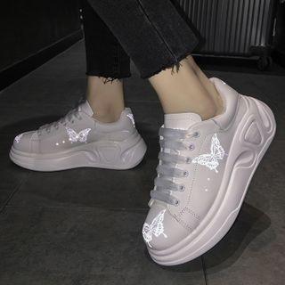 Platform Butterfly Print Lace Up Sneakers