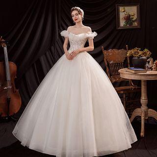 Off-shoulder Mesh Ball Evening Gown