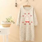 Long-sleeve Dotted Rabbit Embroidered Pullover Dress As Shown In Figure - One Size