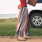 Color-block Striped Pleated Skirt