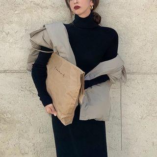 Cowl-neck Knit Maxi Dress / Loose-fit Hooded Vest Jacket