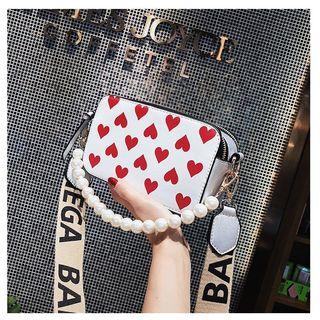Heart Patterned Faux Leather Crossbody Bag