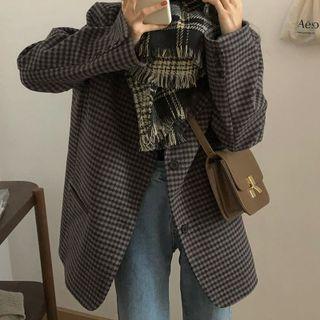 Gingham Single-breasted Blazer Plaid - Coffee - One Size