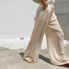 Drawcord-waist Silky Culottes Light Beige - One Size