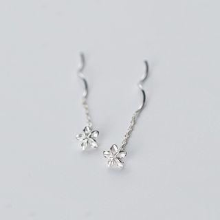 Flower Swirl Sterling Silver Ring 1 Pair - Threader Earring - Silver - One Size