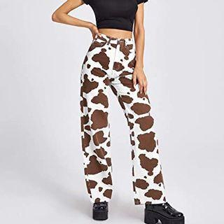 High-waist Two-tone Print Straight Leg Pants