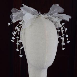 Faux Pearl Mesh Bow Wedding Headband White - One Size