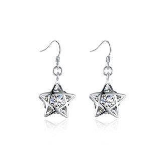 Simple Fashion Hollow Star Cubic Zirconia Earrings Silver - One Size