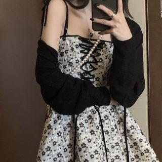 Spaghetti Strap Lace Up Floral A-line Dress
