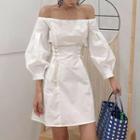 Off-shoulder Lantern-sleeve A-line Mini Dress White - One Size