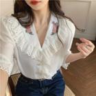 Embroider Floral Lace Oversize Blouse White - One Size