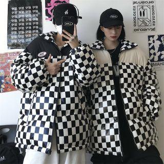 Couple Matching Checkered Zip-up Padded Jacket