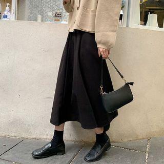 Pleated Midi Woolen Skirt