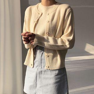 Set: Crew-neck Cardigan + Knit Top