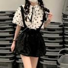 Short-sleeve Print Blouse / Mini A-line Suspender Skirt