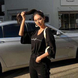 Scoop-neck Letter Print T-shirt