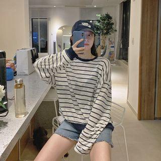 Drop-shoulder Stripe Linen T-shirt