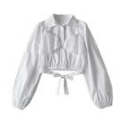Bishop-sleeve Tie-waist Crop Shirt